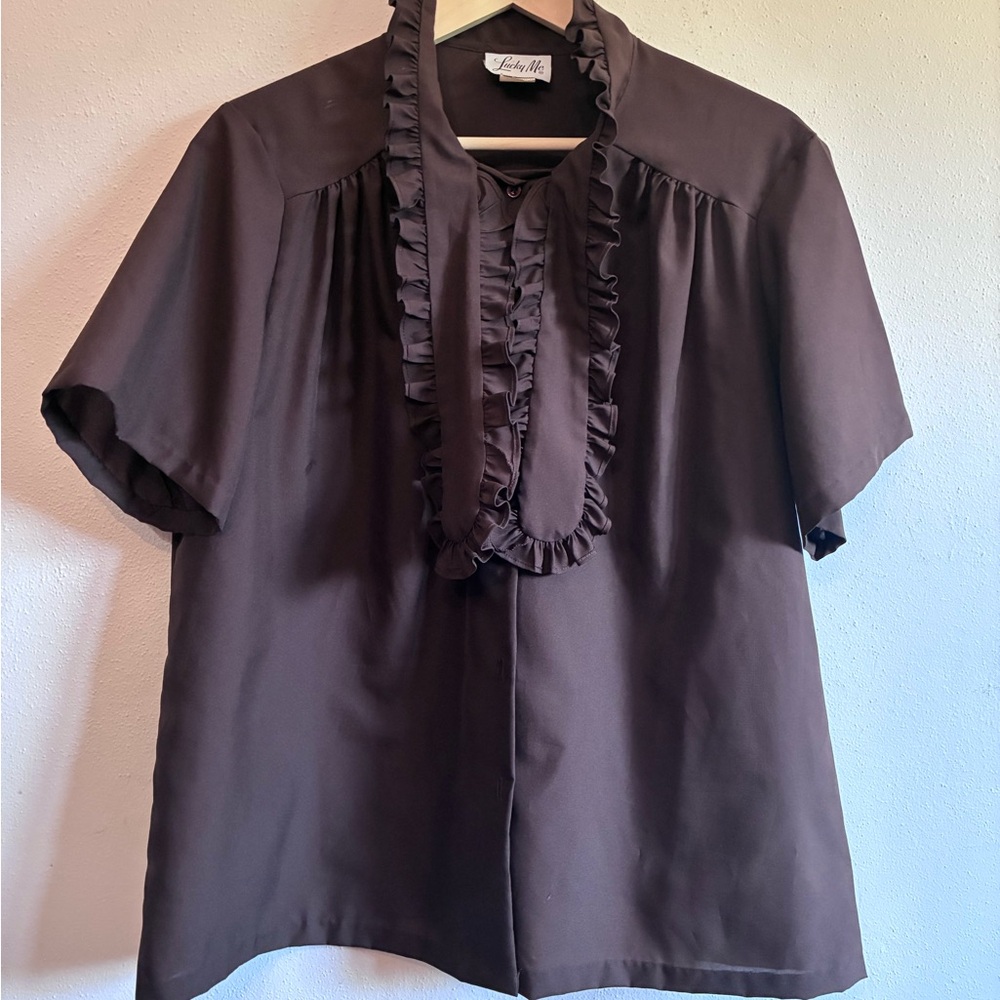 Lucky Brand Dark Brown Ruffle Blouse